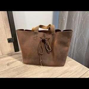 Unlined, Handmade Leather Satchel In in Distressed Espresso